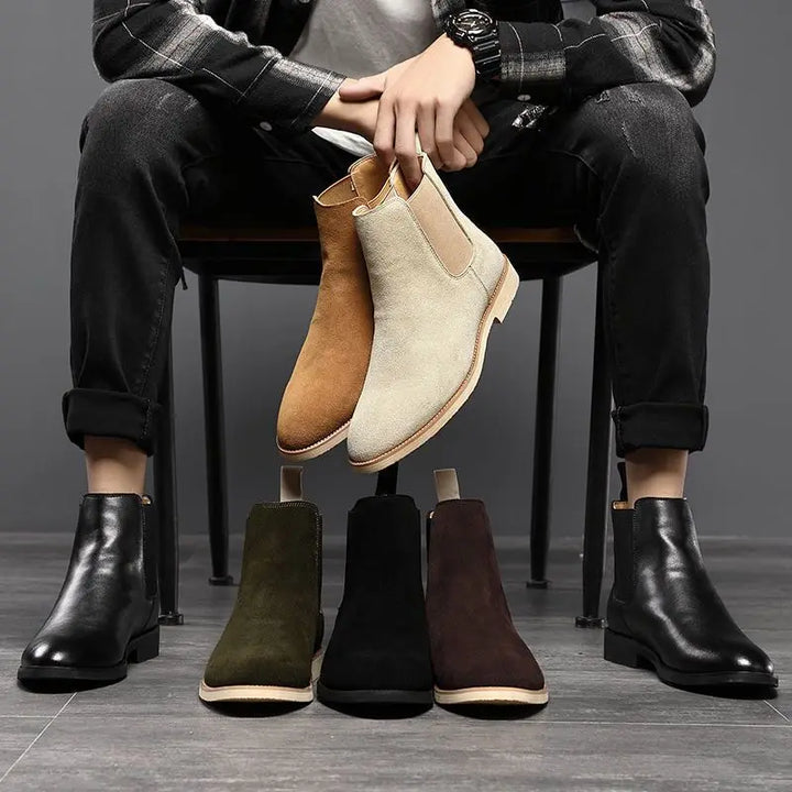 Man Retro Suede Genuine Leather Chelsea Boots Men Fashion Short Ankle Boot Casual British Style High-Top Shoes