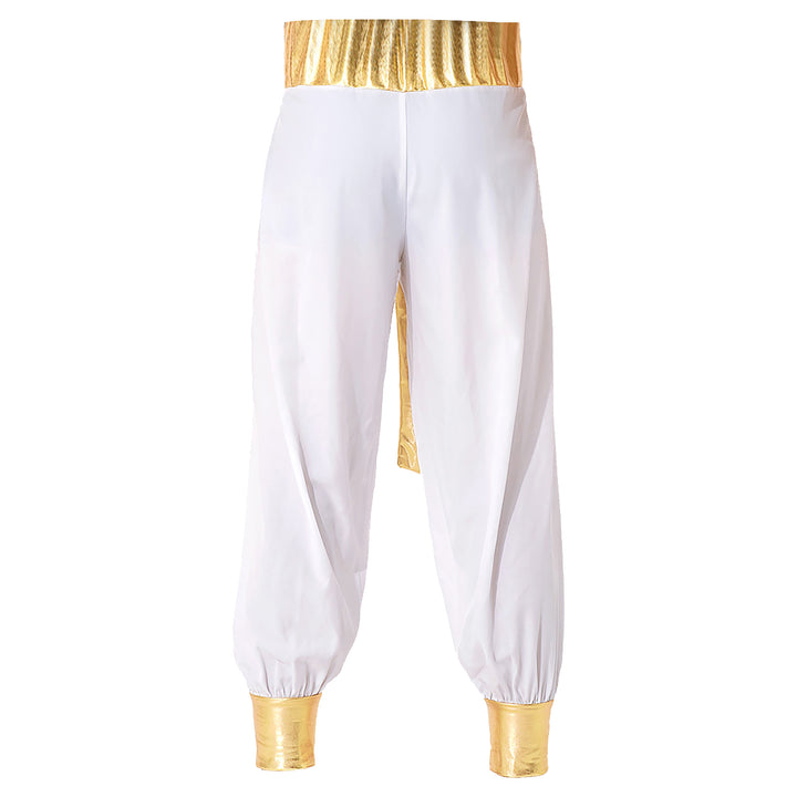 Mens Halloween Costume Mythical Arabian Prince Carnival Cosplay Party Outfit Sequin Trim Waistcoat with Belted Pants