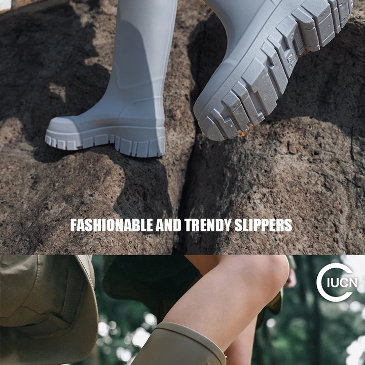 Women Waterproof Boots New Style Elastic Mouth Ankle Boots Mid Top Rain Shoes Non Slip Outdoor Indoor Chelsea Water Boot Woman