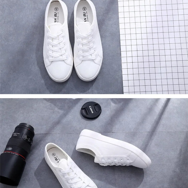Unisex White Canvas Sneakers 👟
Classic, comfy, and versatile. These lace-up vulcanized shoes are perfect for students and everyday wear. Great fit for both men and women!