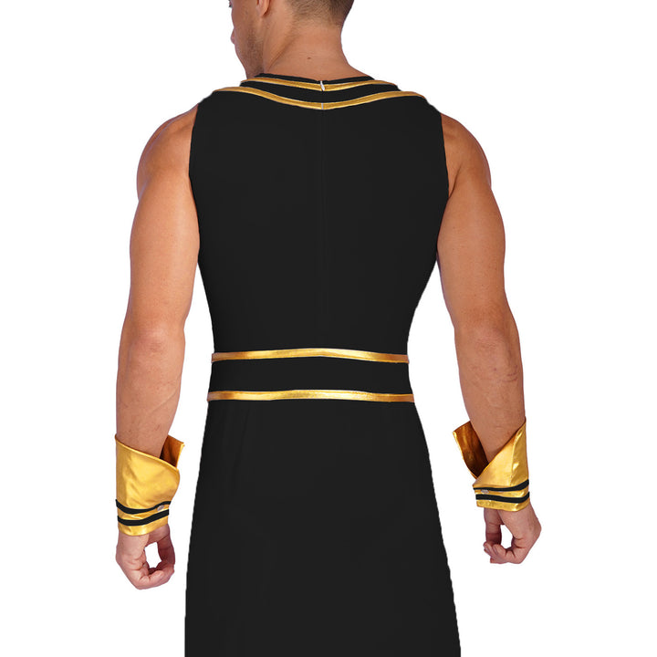Mens Halloween Egyptian Pharaoh Costume Cosplay Theme Party Ancient Egypt God Robe Dress Greek Rome Spartan Warrior with Cuffs