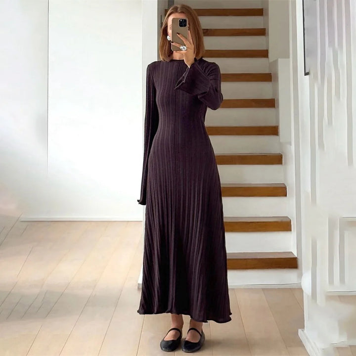 Tossy Knitwear Fashion Loose Maxi Dress Lace-Up High Waist Ribbed Long Sleeve Party