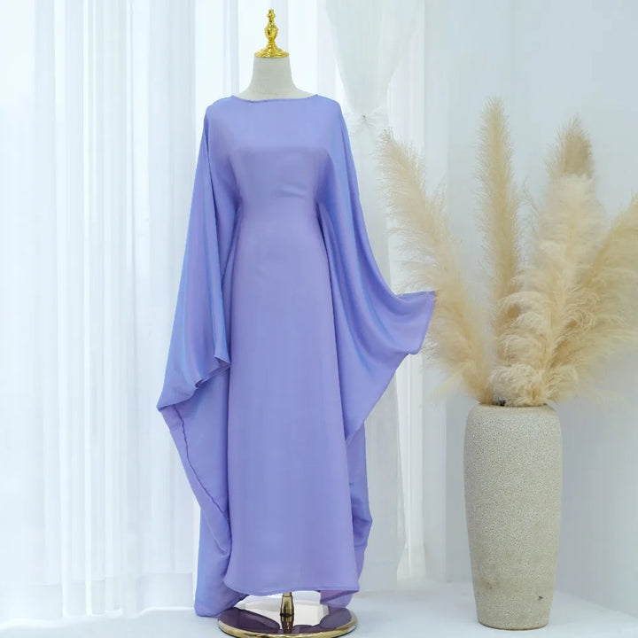 Tossy Autumn Loose Shiny Maxi Dress Butterfly Batwing Long Sleeve Muslim Clothes Party Solid Female Long Dress New