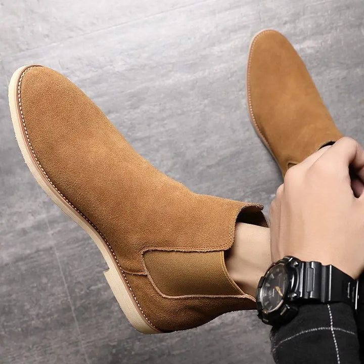 Man Retro Suede Genuine Leather Chelsea Boots Men Fashion Short Ankle Boot Casual British Style High-Top Shoes