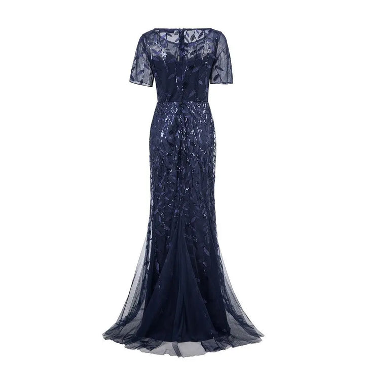 Gorgeous Round Neck Short Sleeves Sequined Mermaid Evening Dress