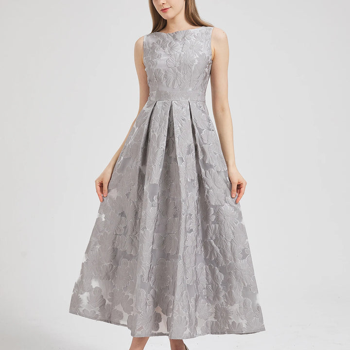 Women New Fashion Organza Flower Embroidery Elegant Long Dress Sleeveless perfect dress for Prom