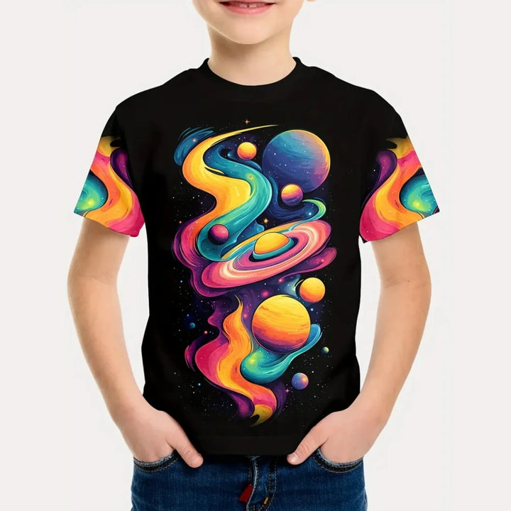 2025 Kids Clothes Fashions Beautiful Starry Sky Printing Crew Neck Short Sleeves Graphic T Shirts Outdoor Clothes for Children