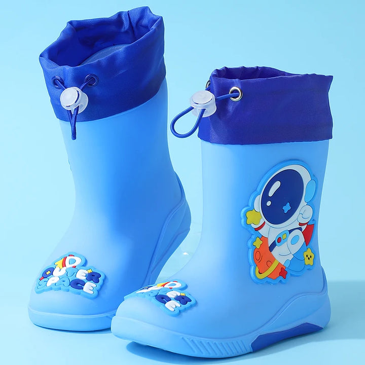 Kids' Mid-Calf Rain Boots Non-slip Durable With A Drawstring To Prevent Water Ingress High-Quality Rubber Waterproof Shoes