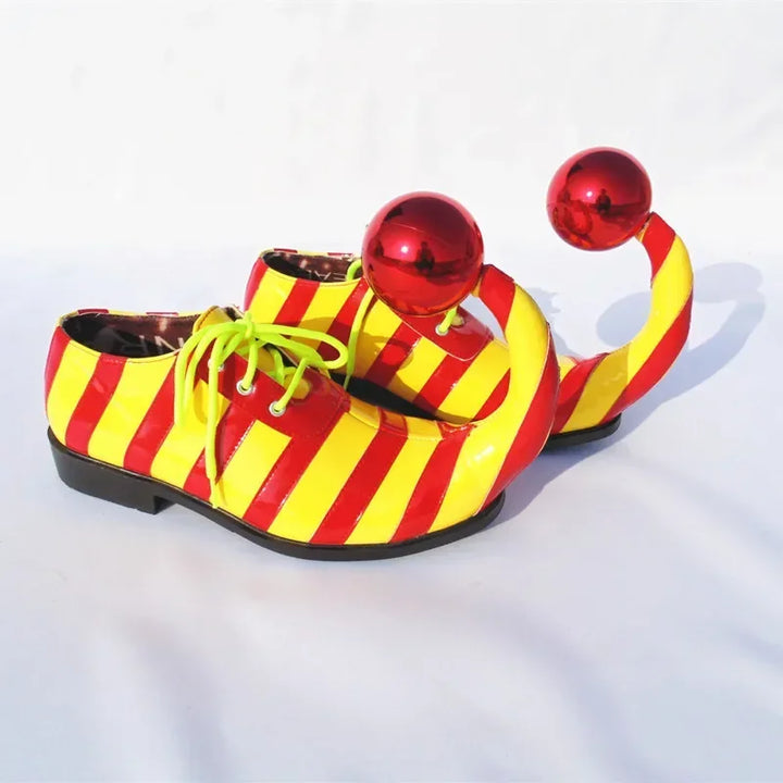 Adults Halloween Clown Cosplay Shoes Funny Circus Club Clown Performance Stripe Clown Shoes With Red Ball Carnival Cosplay Shoes