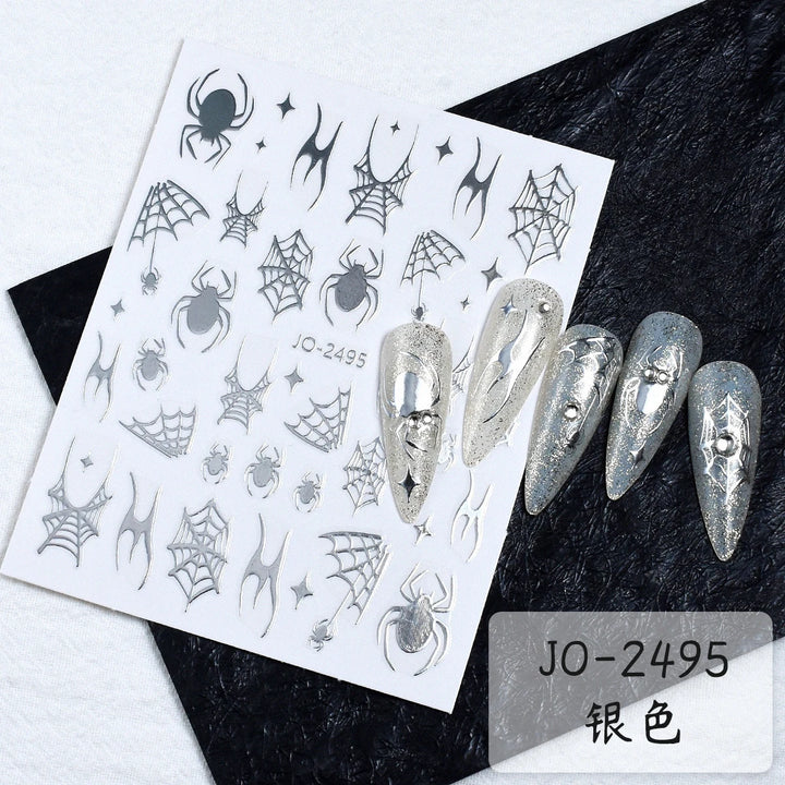 Halloween Cartoon Ghost Design Nail Art Stickers with Spider Skeleton Pattern Nail Decoration Decals