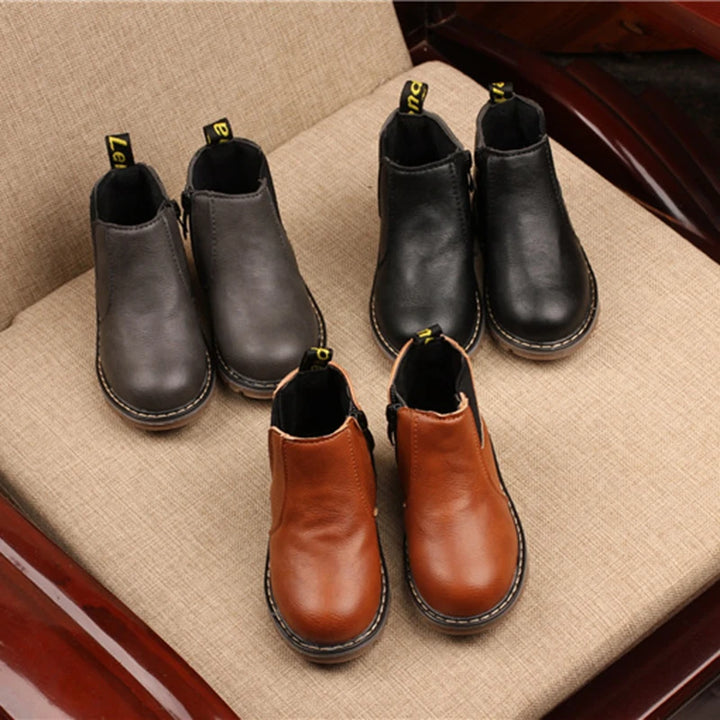 Retro Style Children Boots 2023 Autumn Winter Fashion Kids Solid Casual Cotton Shoes for Toddler Boys Girls Leather Boots