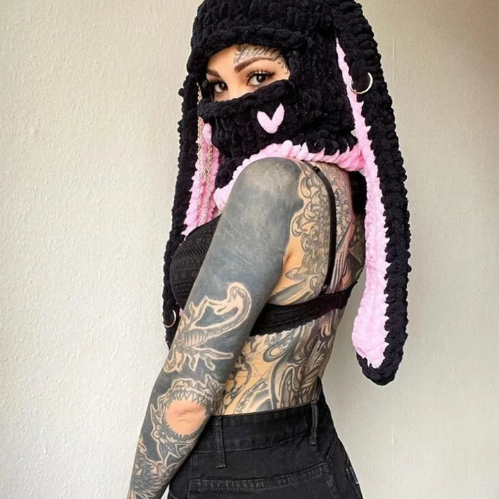 Halloween Funny Rabbit Ears Creative Knitted Hat Beanies Warm Full Face Cover Ski Mask Hat Windproof Balaclava Hat Outdoor Sport