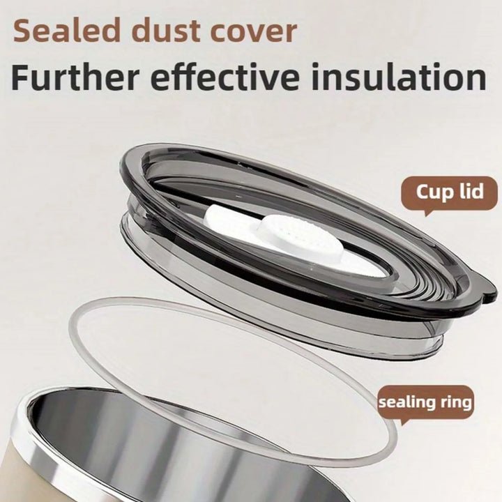 Stainless steel mug with lid, large-capacity office cup, brewed drinking cup, household coffee cup for men and women.