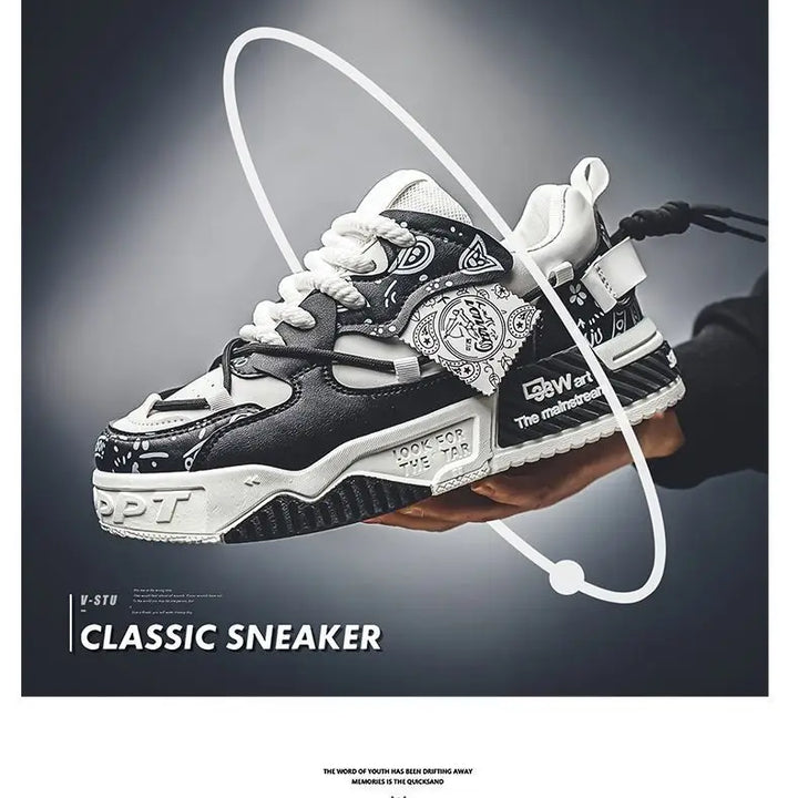 Mens Shoes 2025 Platform Sneakers New Trend Design Graffiti Skateboard Shoes Lace UP Soft Sole Non Slip Outdoor Sports Shoes