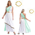 Women Halloween Ancient Greek Dress Ancient Greek Toga Costumes Robe One Shoulder Chiffon Overlay Tunic Dress with Headwear