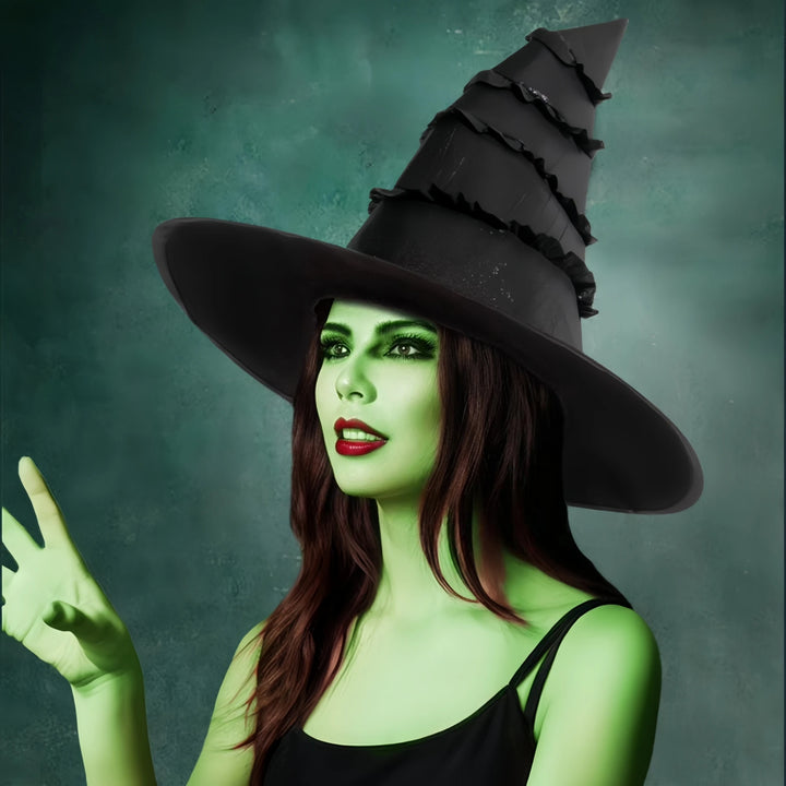 3Pcs Halloween Black Witch Hat With Lace Ruffles – Gothic Dark Sorceress Costume Cap Women Girls Party Cosplay Carnival Decor