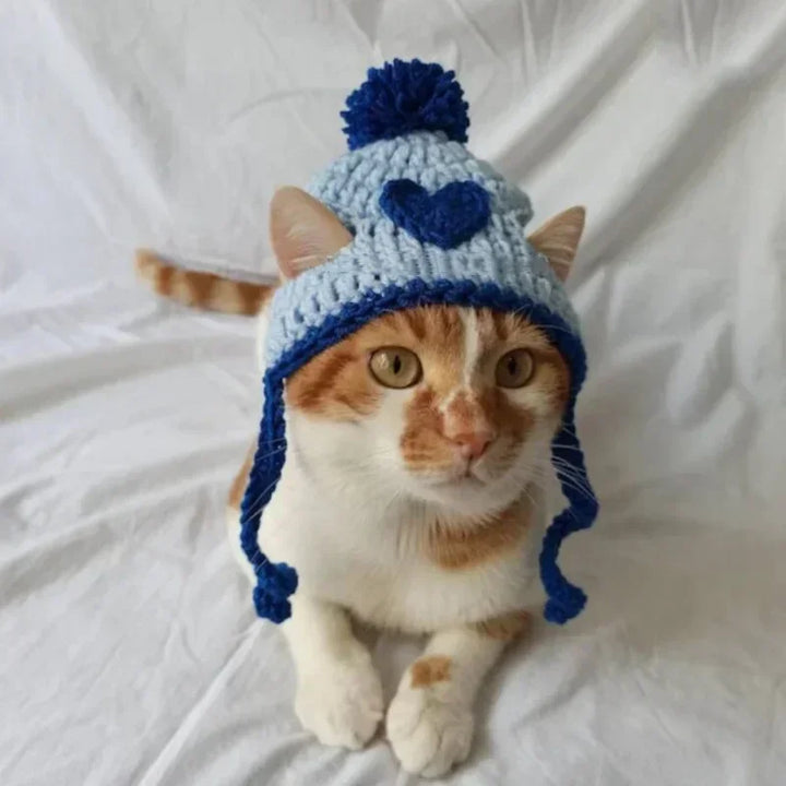 Cute Crochet Pet Hat with Wool Ball - Soft Yarn Cat Dog Costume, Birthday Photo Prop, Warm Winter Hat for Puppy Kitten