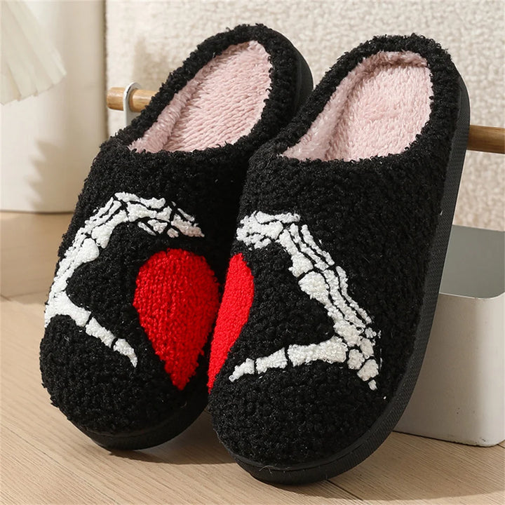Halloween Cotton Slippers For Women Pumpkin Ghost Bat Soft Plush Non-Slip Shoes For Home Party And Winter