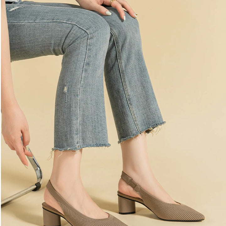 DIMANYU Women Dress Shoes Knitted Solid Color Toe Back Trip Fashion Sandals Women Pointed Toe Shallow Sidespace Women Sandals