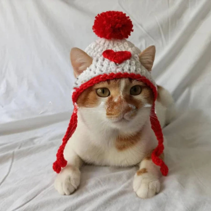 Cute Crochet Pet Hat with Wool Ball - Soft Yarn Cat Dog Costume, Birthday Photo Prop, Warm Winter Hat for Puppy Kitten