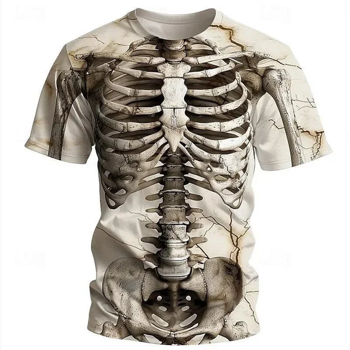 Halloween Skeleton Pattern T Shirt For Men Funny Skull 3D Printed T-Shirts Summer Oversized Short Sleeve Tees Round Neck Tops