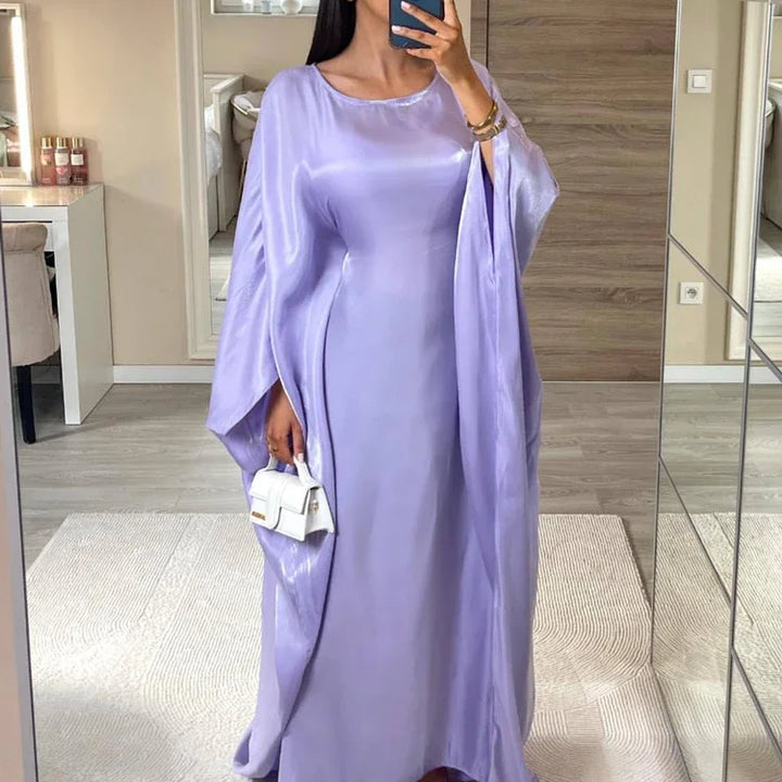 Tossy Autumn Loose Shiny Maxi Dress Butterfly Batwing Long Sleeve Muslim Clothes Party Solid Female Long Dress New