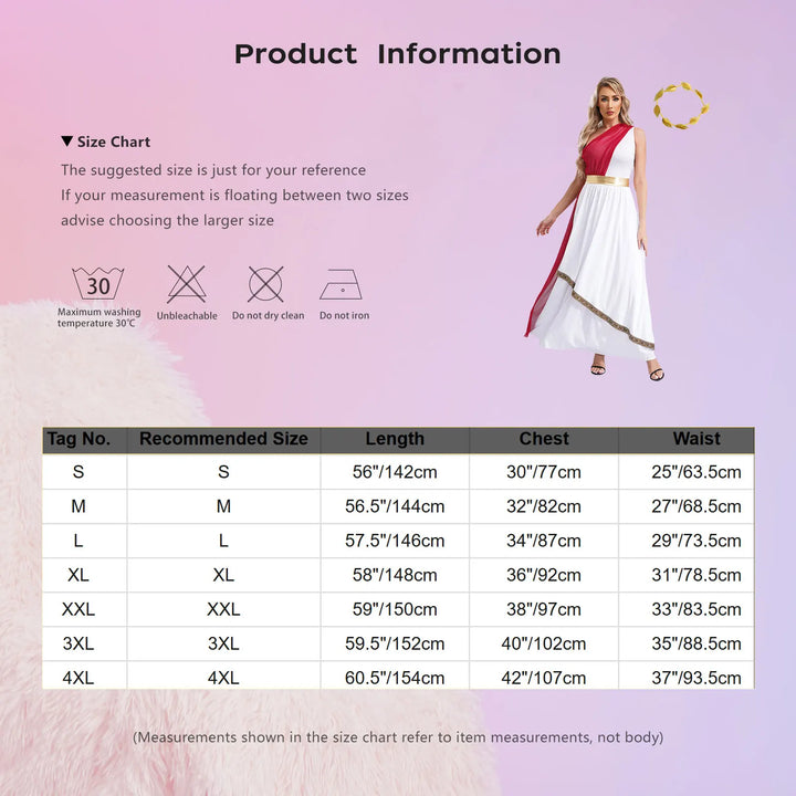 Women Halloween Ancient Greek Dress Ancient Greek Toga Costumes Robe One Shoulder Chiffon Overlay Tunic Dress with Headwear