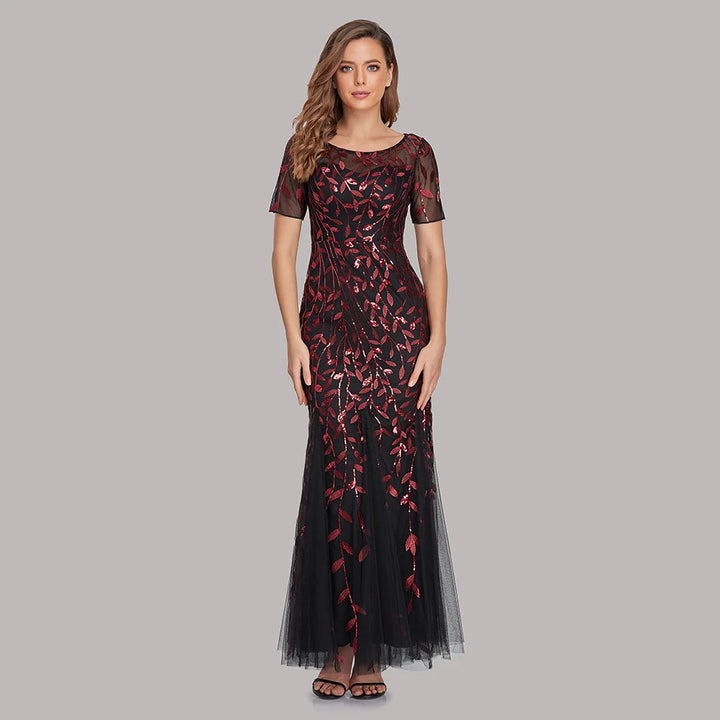 Gorgeous Round Neck Short Sleeves Sequined Mermaid Evening Dress