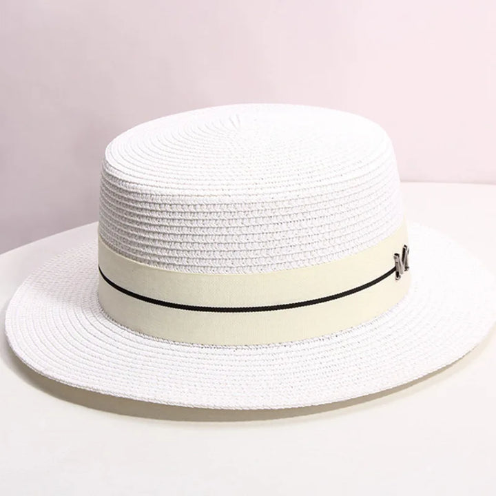 Straw hat women's summer flat top small top hat beach vacation hat straw woven hat sun hat