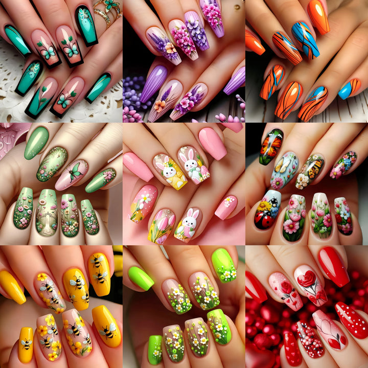 Halloween Fashion Nail Art 216 pieces Nail art patch set Pumpkin Moon Bat Flower Table Nail Art patch Detachable nail art mid-le