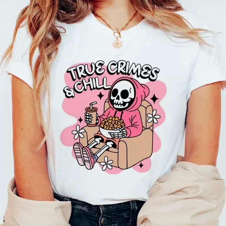 T-Shirt Pattern Halloween Fashion Clothing Sweet T-Shirt Women's Printed Trendy Top O-Neck Fun Versatile Printed Summer T-Shirt.