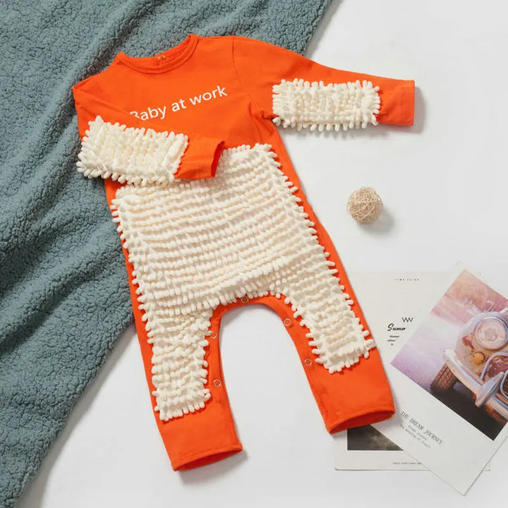 Baby Clothes 2024 New Baby Crawling Clothes Baby Mopping Crawling Clothes Dark Button English long-sleeved Jumpsuit