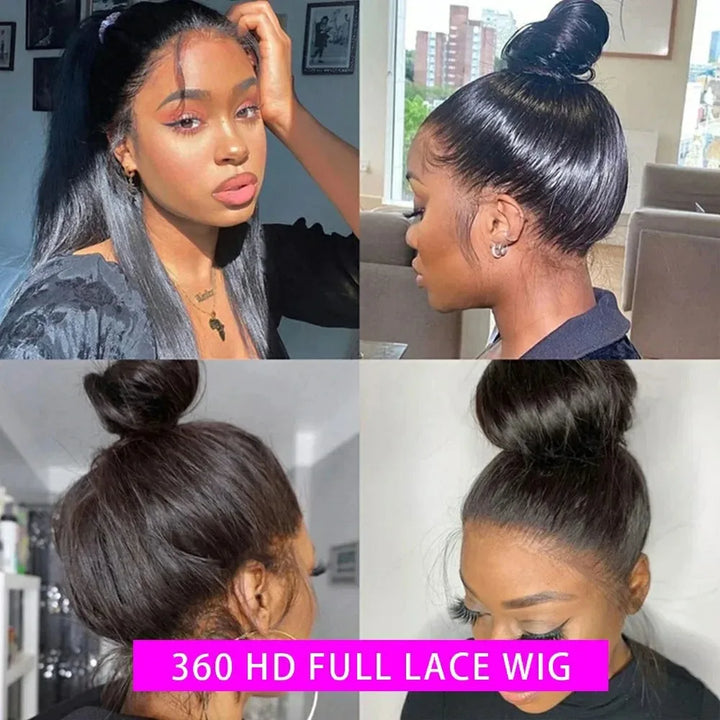 Hidden Strap Straight 360 Lace Front Wigs Human Hair Pre Plucked 12A Glueless Brazilian Virgin Wig With Drawstring HD Full Lace