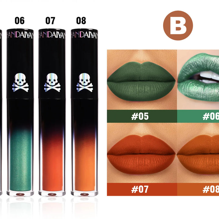 Halloween Black Purple Lip Gloss 4 Piece Set Matte Long Lasting Vampire Lip Tint Cosplay Makeup Non Stick Lipstick