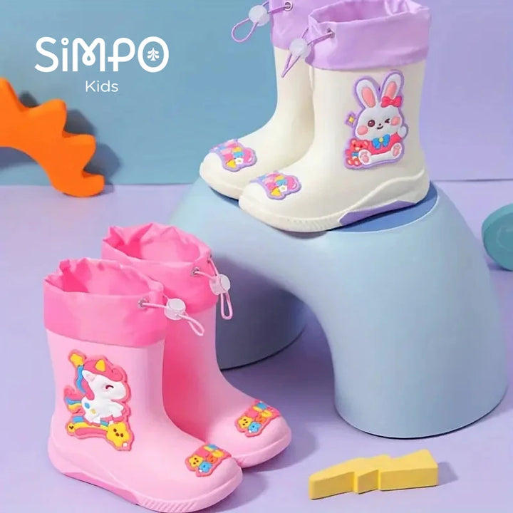 Kids' Mid-Calf Rain Boots Non-slip Durable With A Drawstring To Prevent Water Ingress High-Quality Rubber Waterproof Shoes