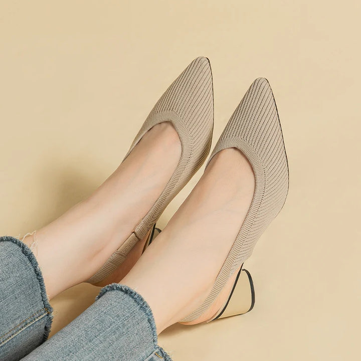 DIMANYU Women Dress Shoes Knitted Solid Color Toe Back Trip Fashion Sandals Women Pointed Toe Shallow Sidespace Women Sandals