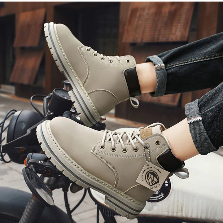 High Top Men's Ankle Boots Designer Luxury Man Motorcycle Boots British Style Leather Boots Brand Lace-Up Men Shoe Botas Hombre