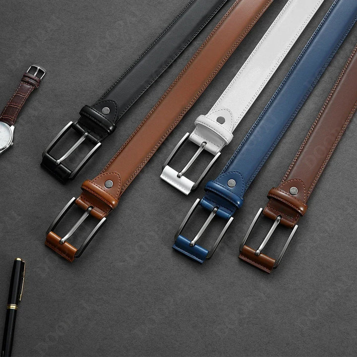 Men Belts High Quality Genuine Leather LONG Large Pin Buckle Metal Automatic Buckle Male Belts Strap Male