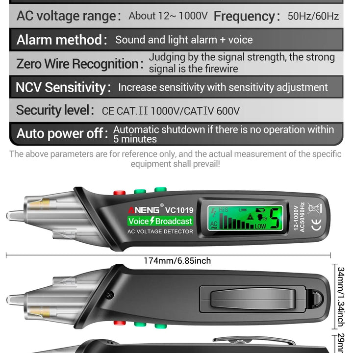 ANENG VC1019 Non-Contact Voltage Tester Pen Voice Broadcast Red Laser Detect 12-1000V Volt Current Pen Electric Test Meter Tools
