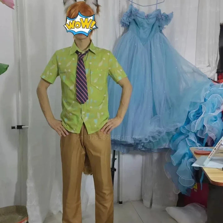 Halloween Cosplay Costume Set, Green Top and Brown Pants, Anime Characters, Used for Anime Exhibitions and Festivals