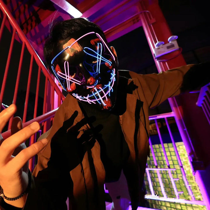 Halloween Party LED Illuminated Black V Shape Mask Haunted House Bar Party Cos Light Up Mask Halloween Party Scary Mask Decor