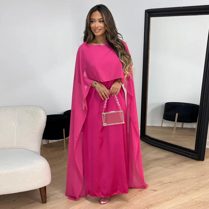 Chiffon Temperament O-neck Long High Waist Party Muslim Dress Dubai Abayas Evening Dress