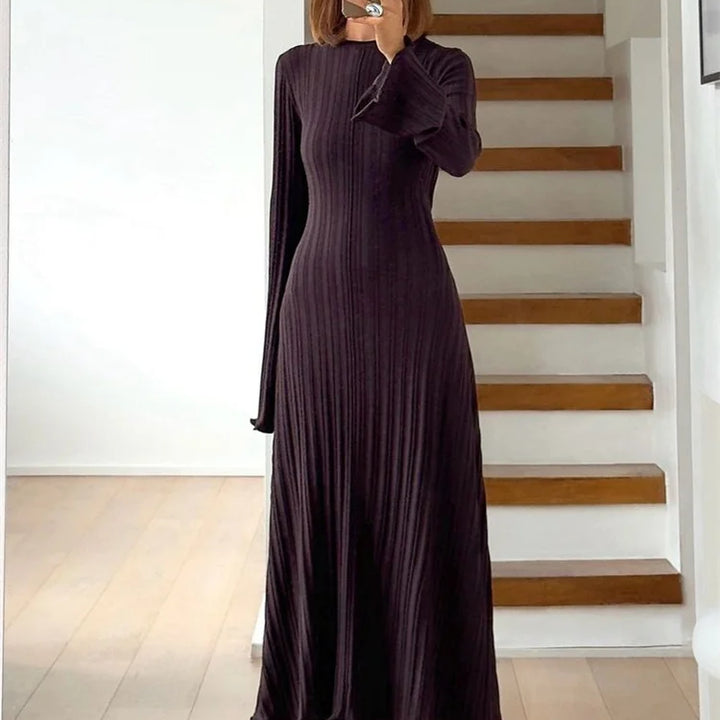Tossy Knitwear Fashion Loose Maxi Dress Lace-Up High Waist Ribbed Long Sleeve Party