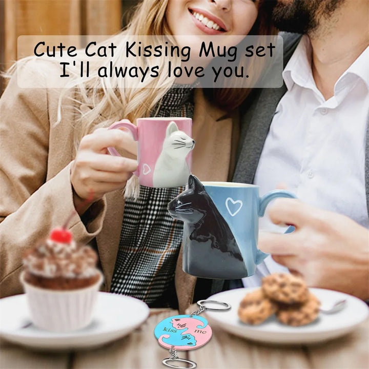 2PCS Kiss Cat Cups Mugs Matching Couples Stuff Ceramics Mugs For Girlfriend Wife Valentines Day Couple Drinkware Wedding Gift