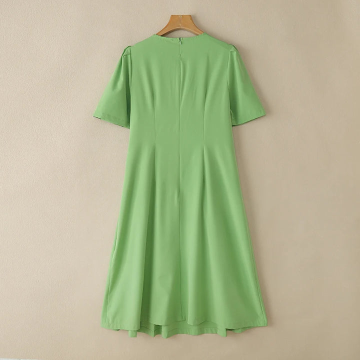 ZANZEA Office Lady Dresses Women Solid Pleated Dress Elegant Short Sleeve Party Vestidos Stylish Holidays Midi Dress