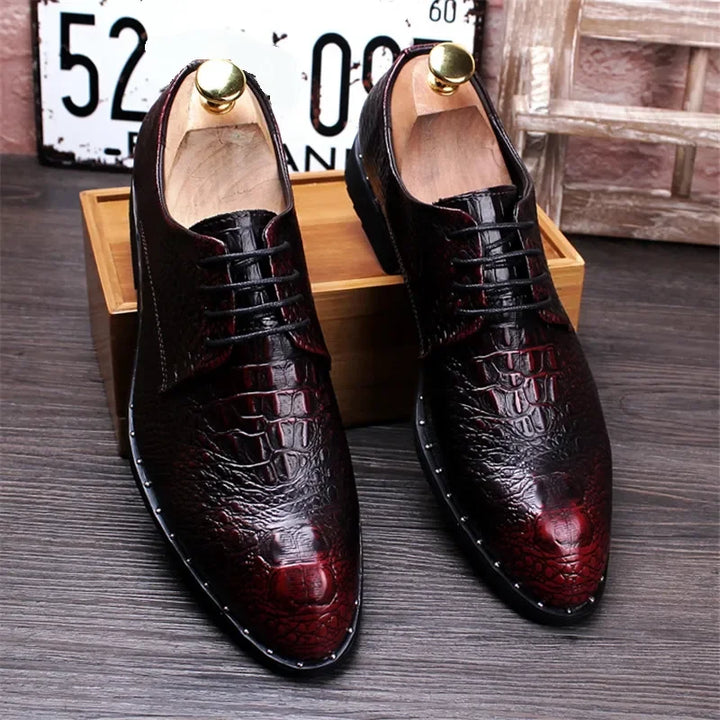 2025 Fashion Men's alligator Grain Leather Dress Shoes Man Casual Pointed Toe Oxfords Mens Lace-Up Business Office Oxford Shoe