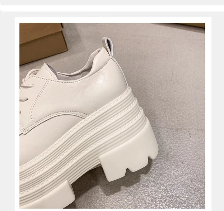 Women's Leather Sneakers New High Platform Lace-up Casual Shoes Thick Sole 10CM Heels Walking Shoes Zapatos Mujer