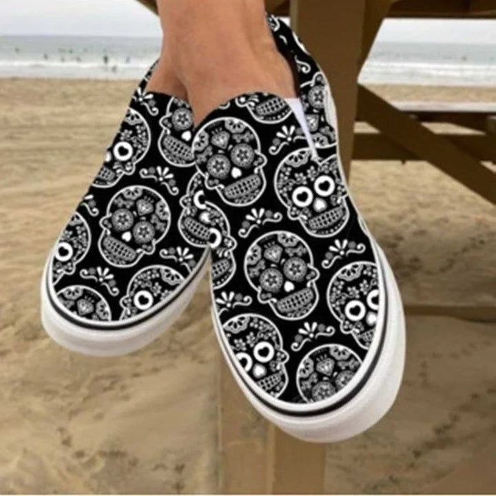 Flats Halloween Pumpkin Shoes 2023 Autumn Skeleton Printing  Women Shoes Slip-on Lazy Canvas Shoes Loafers Zapatos Mujer