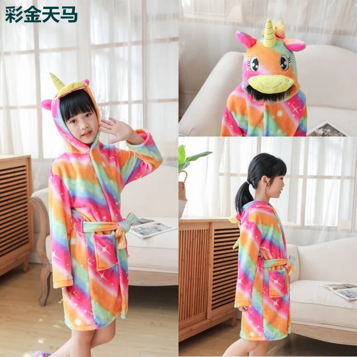 Children Bathrobe For Girls Kigurum Unicorn Pyjamas Kids Colar Fleece Boys Bathrobes Nightgown Baby Sleepwear Hooded Bath Robe