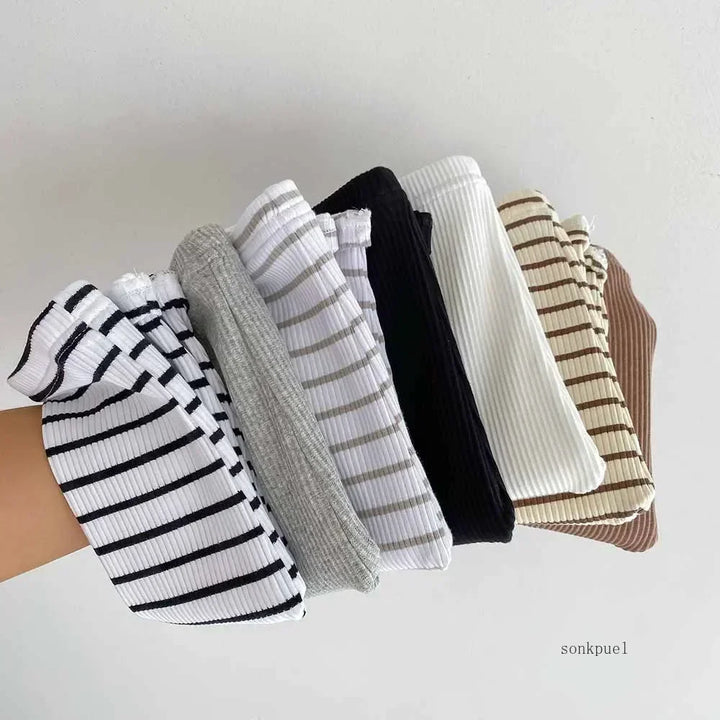 Baby Solid Leggings Girls All-match Striped Skinny Pants Kids Cotton Elasticity Slim Pants Newborn Boy Stretch Trousers